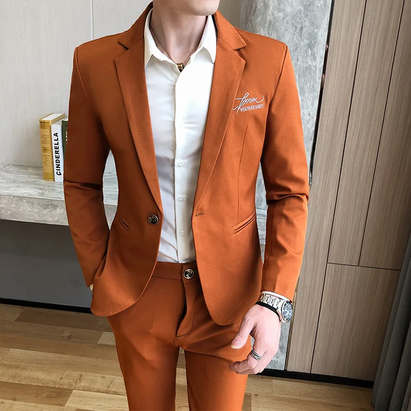 

( Blazer + Pants ) Men Suit Set Fashion New Business Casual Slim Fit Suit Korean Version Two-piece Jacket Trousers Men Clothing