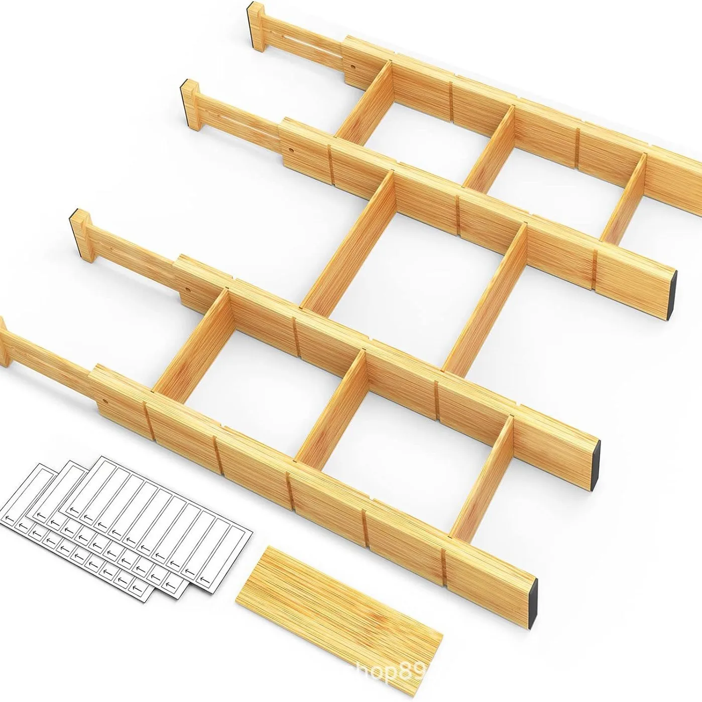 Bamboo Drawer Divider Set Four Adjustable Organizers Label Stickers To Inch Fit Kitchen Bedroom Home Storage