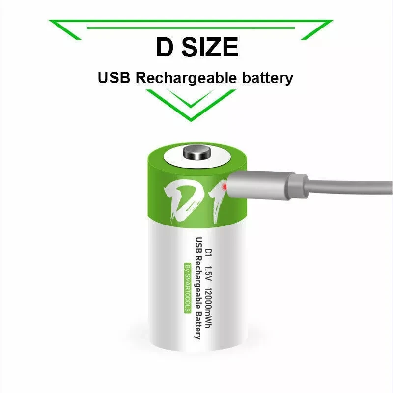 Batería de litio recargable tamaño D de 1,5 V LR20 12000mWh con cable de carga tipo C, para linterna, estufas de Gas y calentadores de agua