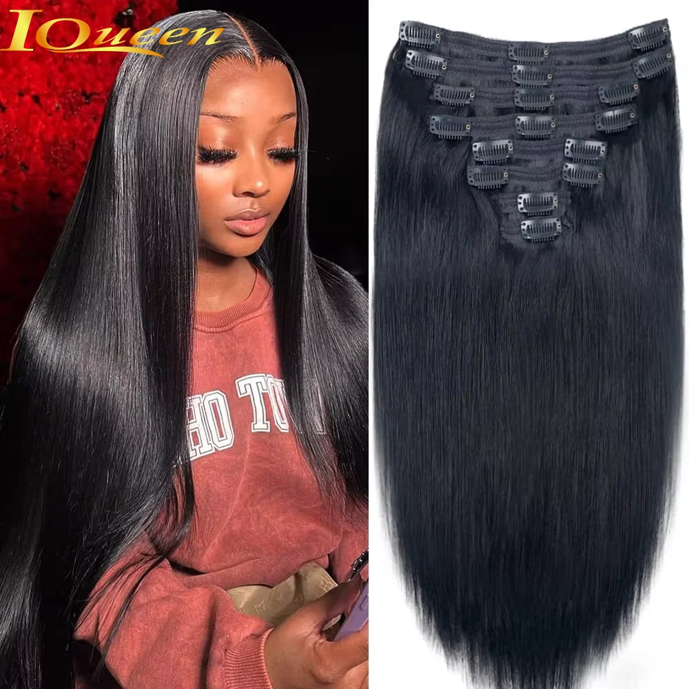 120G 8Pcs/Sets Clip In Hair Extensions Human Hair 10 to 26 Inch Brazilian Remy Straight Hair Natural Black 4 2 Color For Women