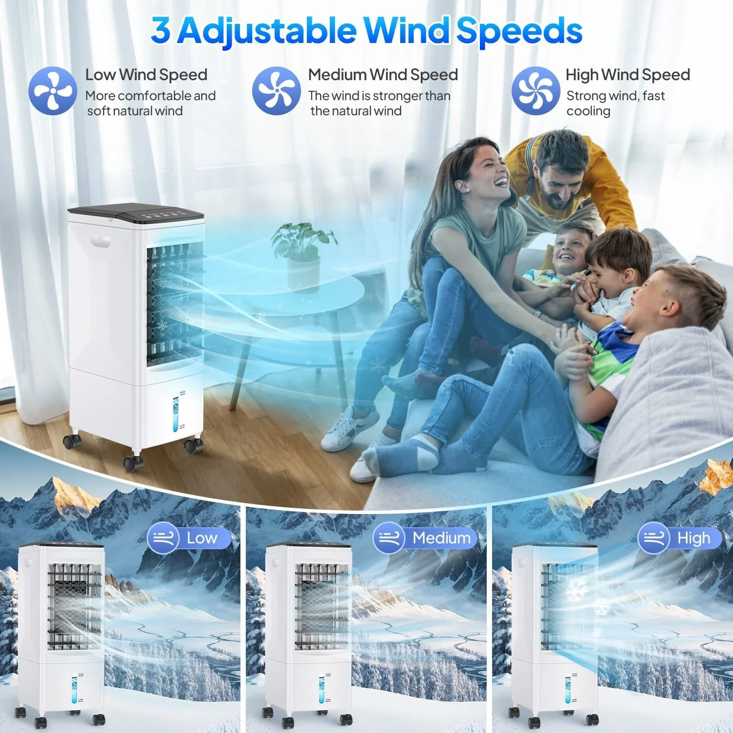 Aire acondicionado de refrigeración con Control remoto, aire acondicionado portátil de eficiencia energética, diseño sin ventana 3 en 1, Evaporati rápido