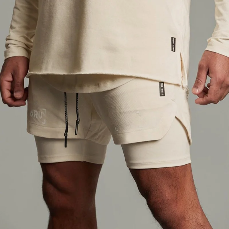 

Men's Quick Dry 2in1 Doubledeck Gym Shorts Loose Fit mid Low Waist Outdoor Shorts Polyester Blend Fabric Spring Summer