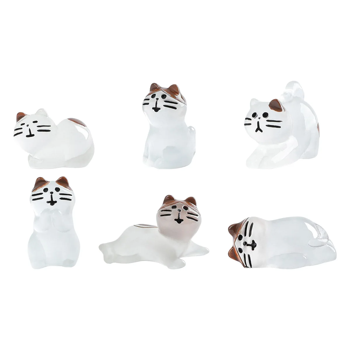 6-30 قطعة النمط الياباني مضيئة مصغرة القط لطيف القطط أرقام توهج في الظلام البسيطة الراتنج القطط الجنية حديقة اكسسوارات الديكور #6