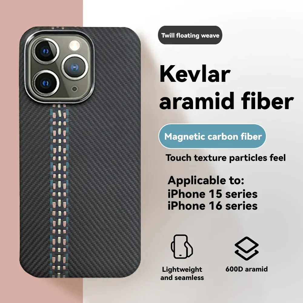 

Original simple Stripes Pattern Light thin Kevlar Aramid carbon fiber magnetic phone case for iphone 15 16 Pro Max new anti-drop