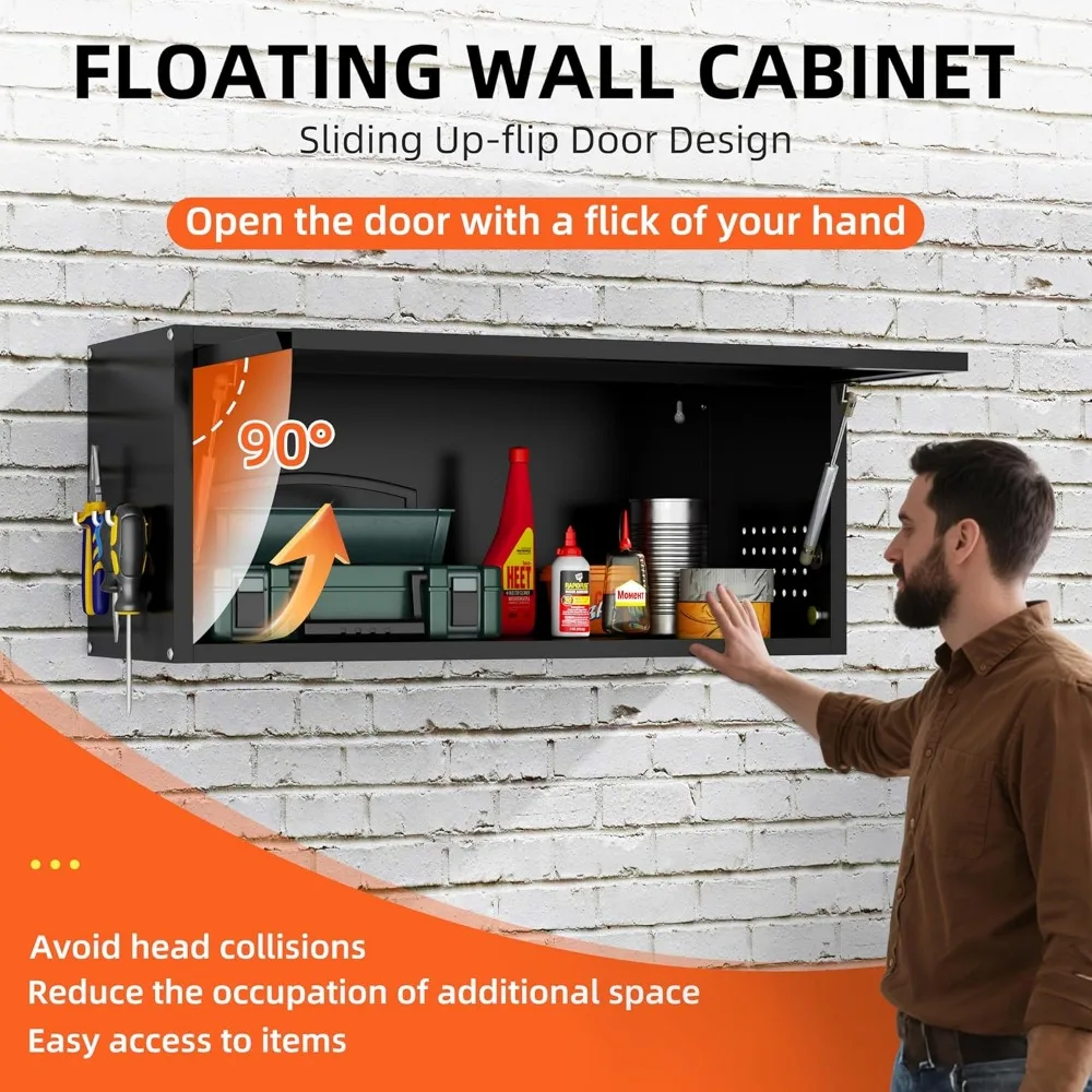 Настенный шкаф для хранения в гараже с откидной дверью, высота 13,8, подвесной шкаф для инструментов для организации гаража