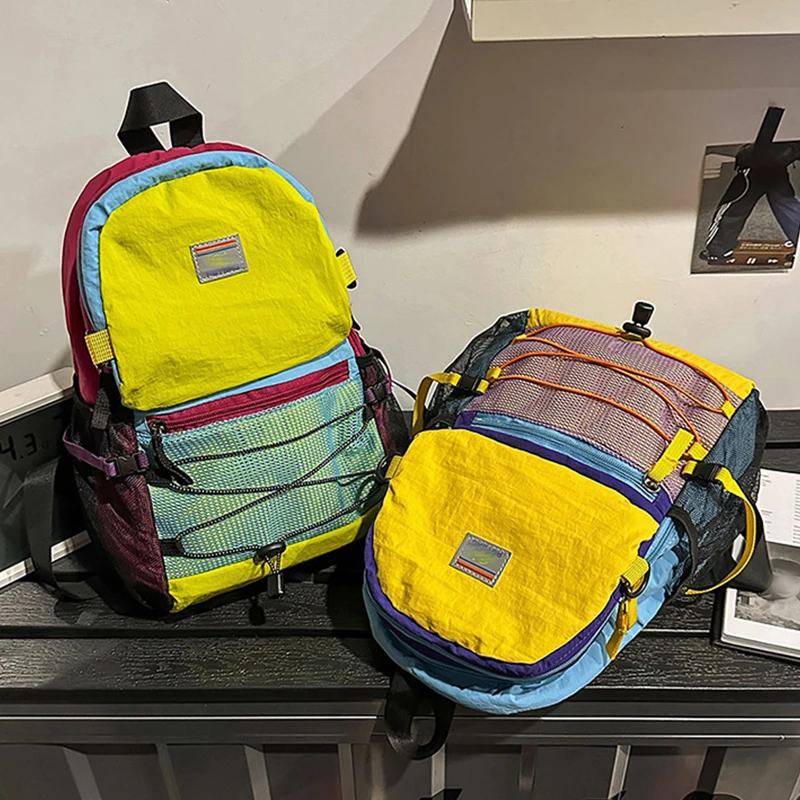 

Уличный мини-рюкзак с цветными блоками, небольшой рюкзак для путешествий и прогулок, компактный и легкий походный рюкзак