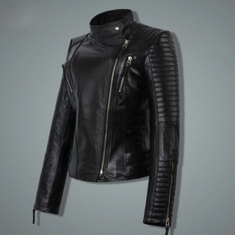 Aibeautyer Spring Autumn New Women Biker Jacket Short Black Leather Coat Slim Fit Motorcycle Leather Jacket Streetwear