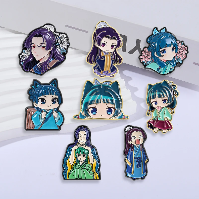 2-8pcs/set Japanese Anime Novel Maomao Enamel Pin Comedy Ugly Women Flork Nurse Sausage Dog Panda Pig Tabby Cat Brooch Bag Badge image 2