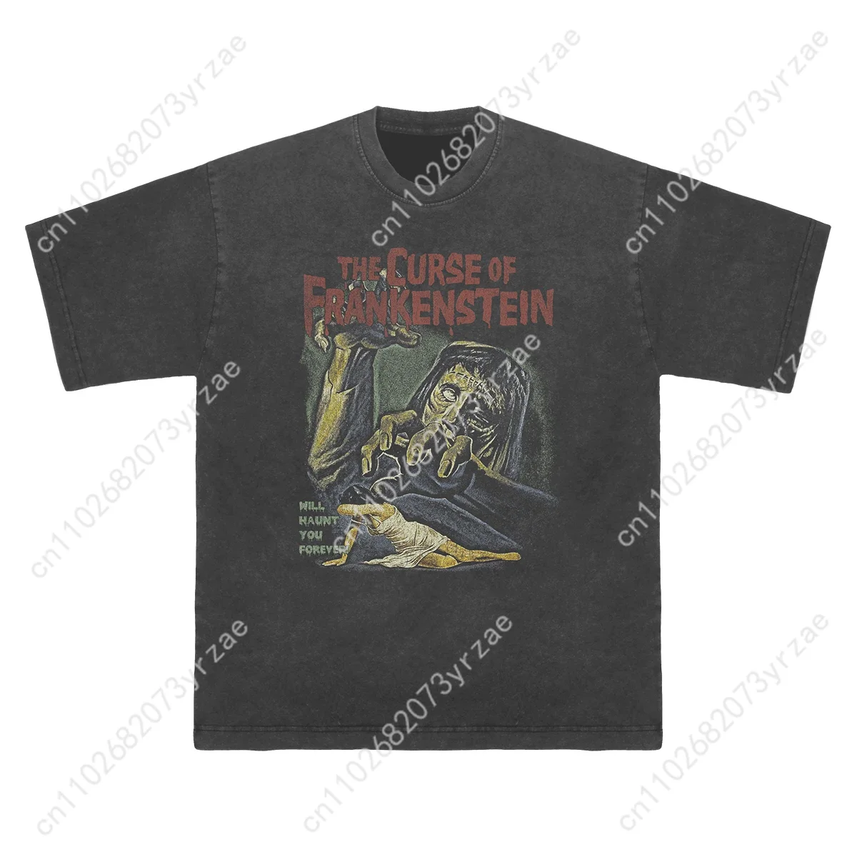 

The Curse of Frankenstein Retro Wash Tshirt Man Woman High Quality Vintage Tee Fashion Cotton Short Sleeves Soft Breathable Tops