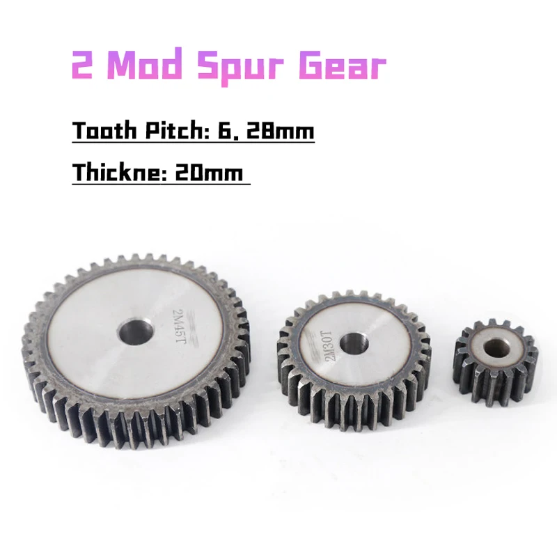1pcs/lot 2 Mod Precision Spur Gear 45# Steel 2M 30T-45T Tooth Pitch 6.28mm Thickne 20mm Cylinder Transmission Gear Motor