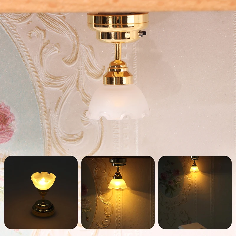 1:12 Dollhouse Miniature LED Light Ceiling Lamp Chandelier Furniture Lighting Home Model Decor Toy Doll House Accessories