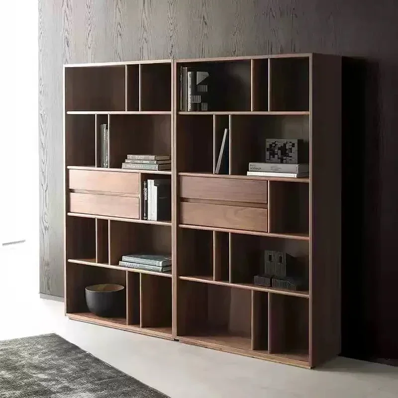 Walnut, floor-to-ceiling bookcase, modern simple integrated wall display cabinet
