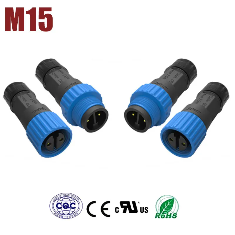 2Pin M15 Waterproof Male Female Connector 10A 3pin Assembly Welding Wire Plug Outdoor Power Connector F Light Plant Lamp IP68