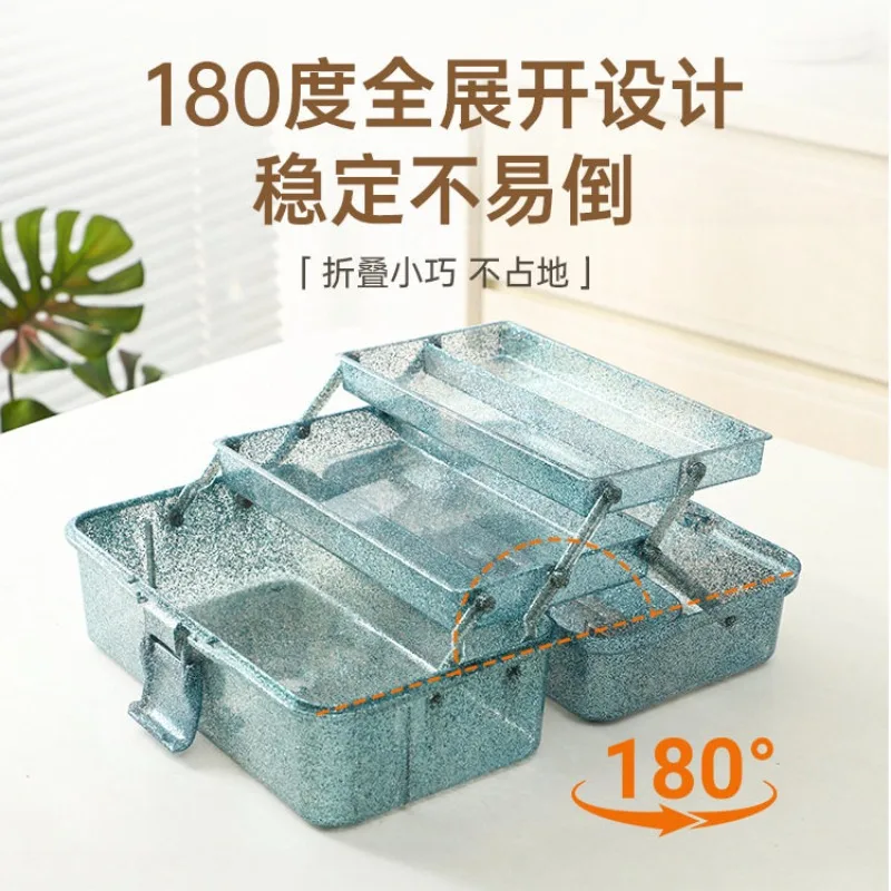 Beauty Storage Box Full Glitter Three-layer Folding Manicure Storage Box Toolbox High-density Portable Box Portable