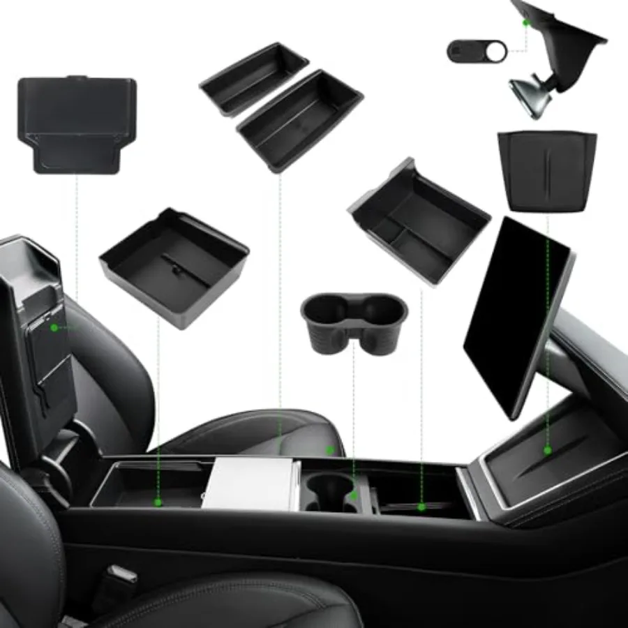 

Набор из 10 органайзеров для центральной консоли Tesla Model Y Juniper 2025-2026: аксессуары для хранения под сиденьем, скрытый отсек для хранения под подлокотником