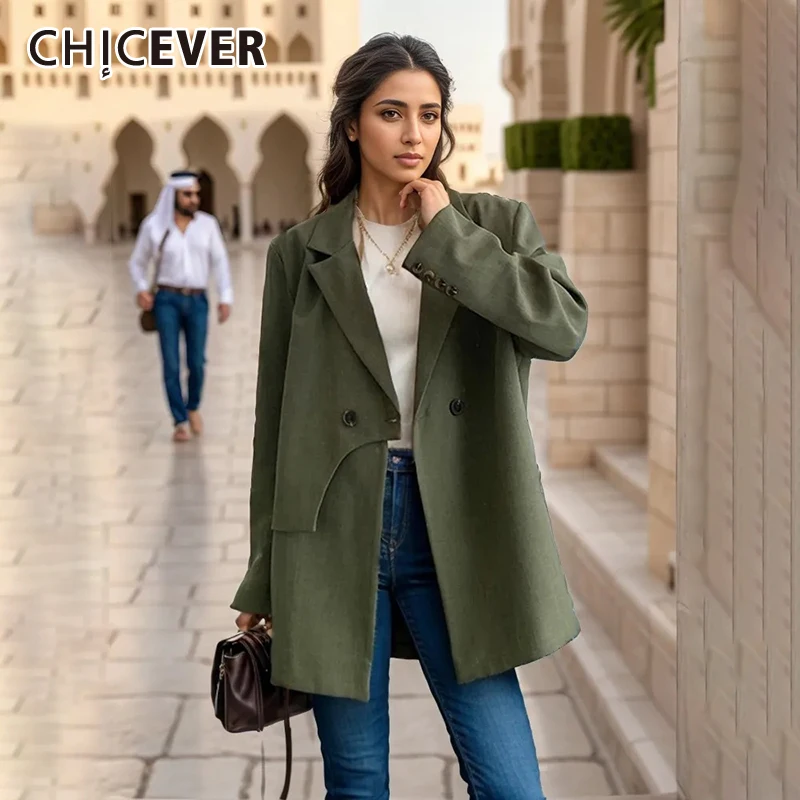 

CHICEVER Solid Patchwork single Button Jackets For Women Lapel Long Sleeve Loose Designer Casual Chic blazer Female Clothes New