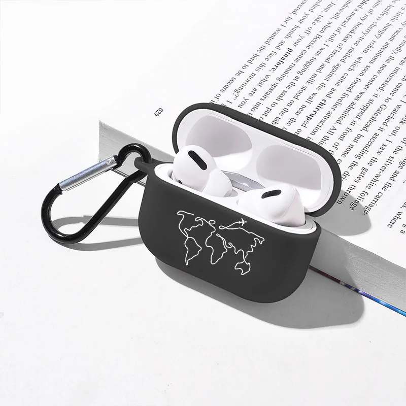 Reise Karte Design Airpod Fällen 3 für 2 1 Pro Gen Air Schoten Pro Abdeckung Schwarz Kopfhörer Box Flugzeug Coque