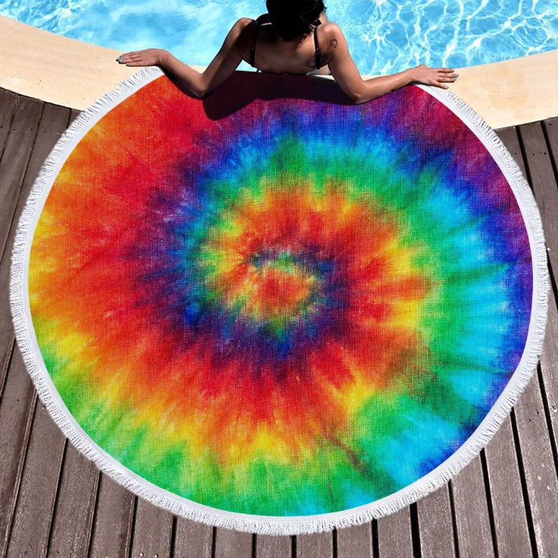 

Towel Beach Towel Shawl Fast Drying Swimming Gym Camping Big Round Beach Psychedelic tie dye 3D All Over Printed Beach Towel 02