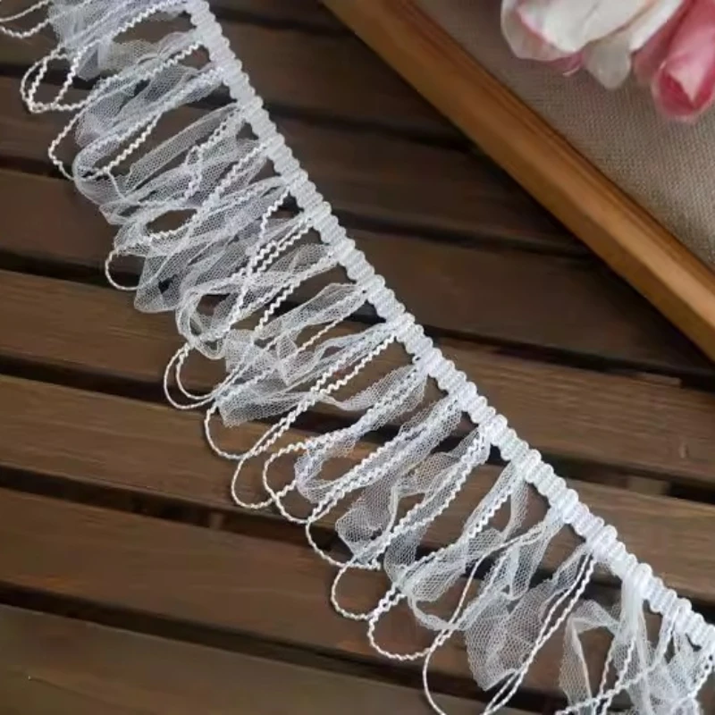 Weiße Luxus-Quasten-Spitzenborte, 3D-bestickter Stoff, Spitzenband zum Selbermachen, Nähen, Guipure-Kleid, Vorhang, Quastenfransen, Heimdekoration