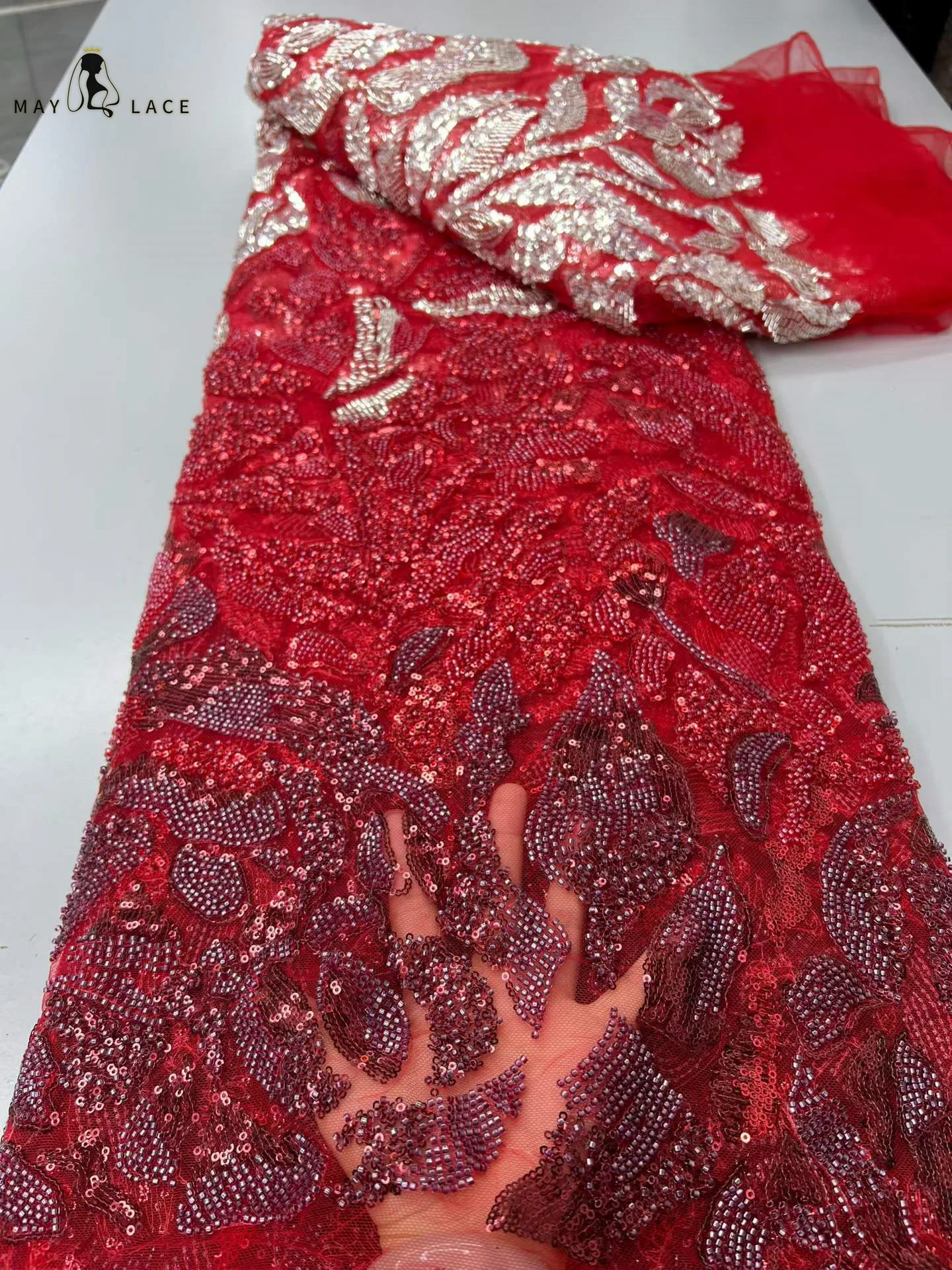 Elegant African Nigerian Diamond Beaded Lace 2026 High-End Luxury French Sequins Mesh Lace Fabric Women Evening Dresses Party 5