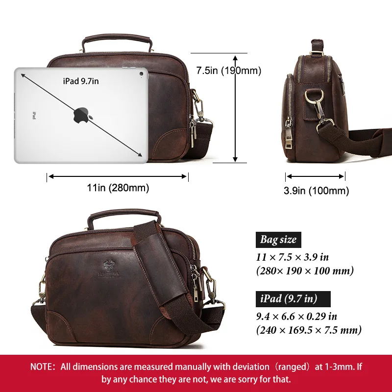 HUMERPAUL ريترو الرجال حقائب كتف متنقلة عالية الجودة حقيبة جلدية حقيقية للعمل حقيبة اليد الذكور عادية حبال #4