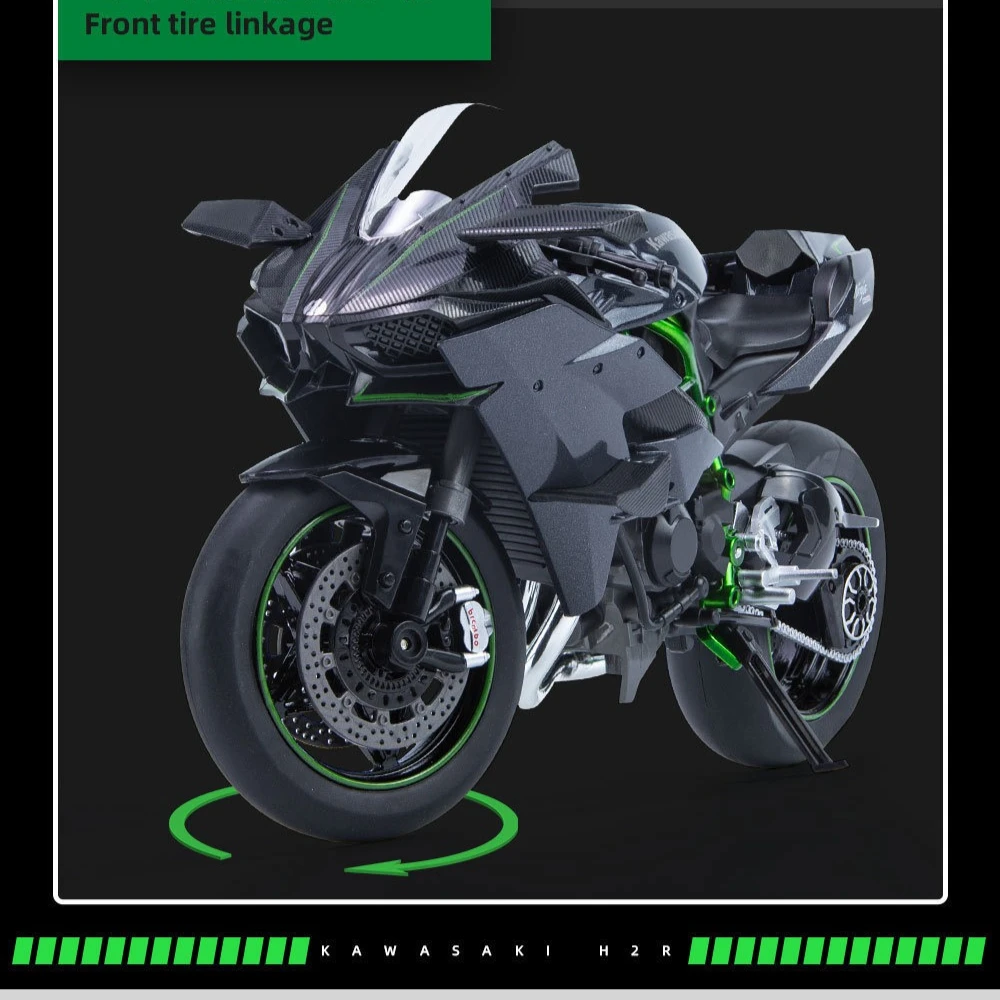 1:9 Kawasaki Ninja H2R H2 motocicleta de juguete Diecast Metal modelo de gran tamaño carreras sonido y luz colección regalo niño