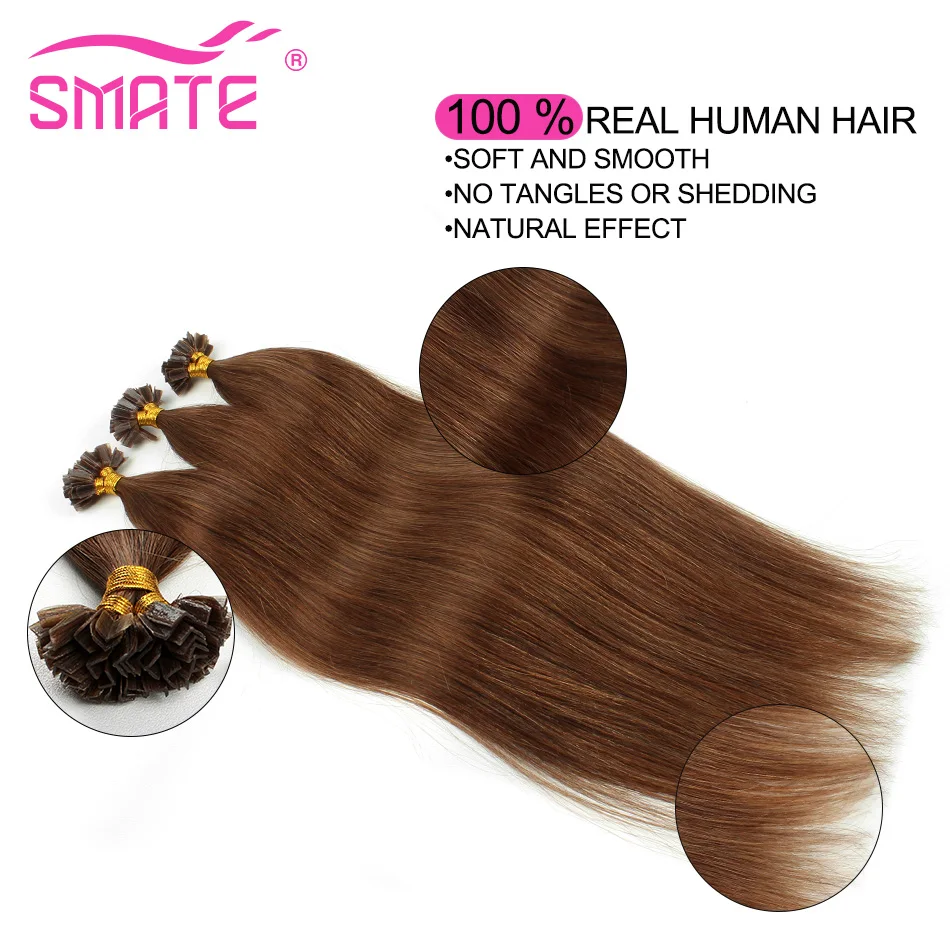 SMATE V Tip Hair Extensions Human Hair Ombre Medium Brown Mixed Natural Blonde Indian Remy Human Hair Balayage 12"-26" 0.8G pc