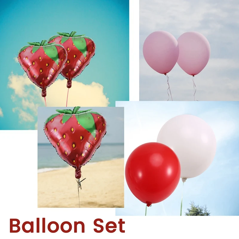 Trawberry Gathering Decoration Balloon Garland Set Strawberry Red Aluminum Foil Balloon Latex Balloon Used For Birthday