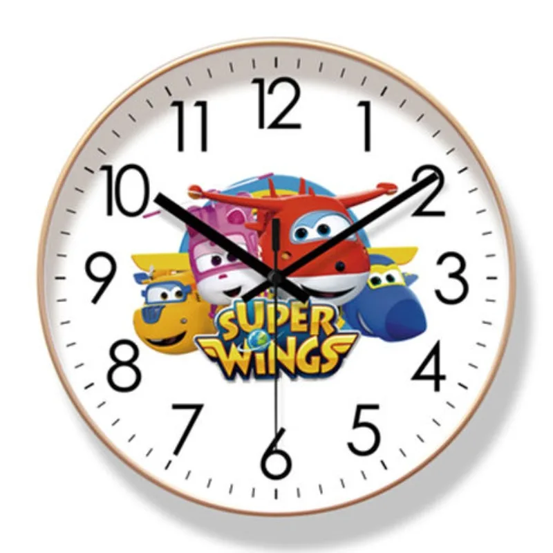 Super Wings Round Cartoon Quartz Home Clock Silent Travel Time Versatile Fashion Children\'s Bedroom Early Education Wall Clock