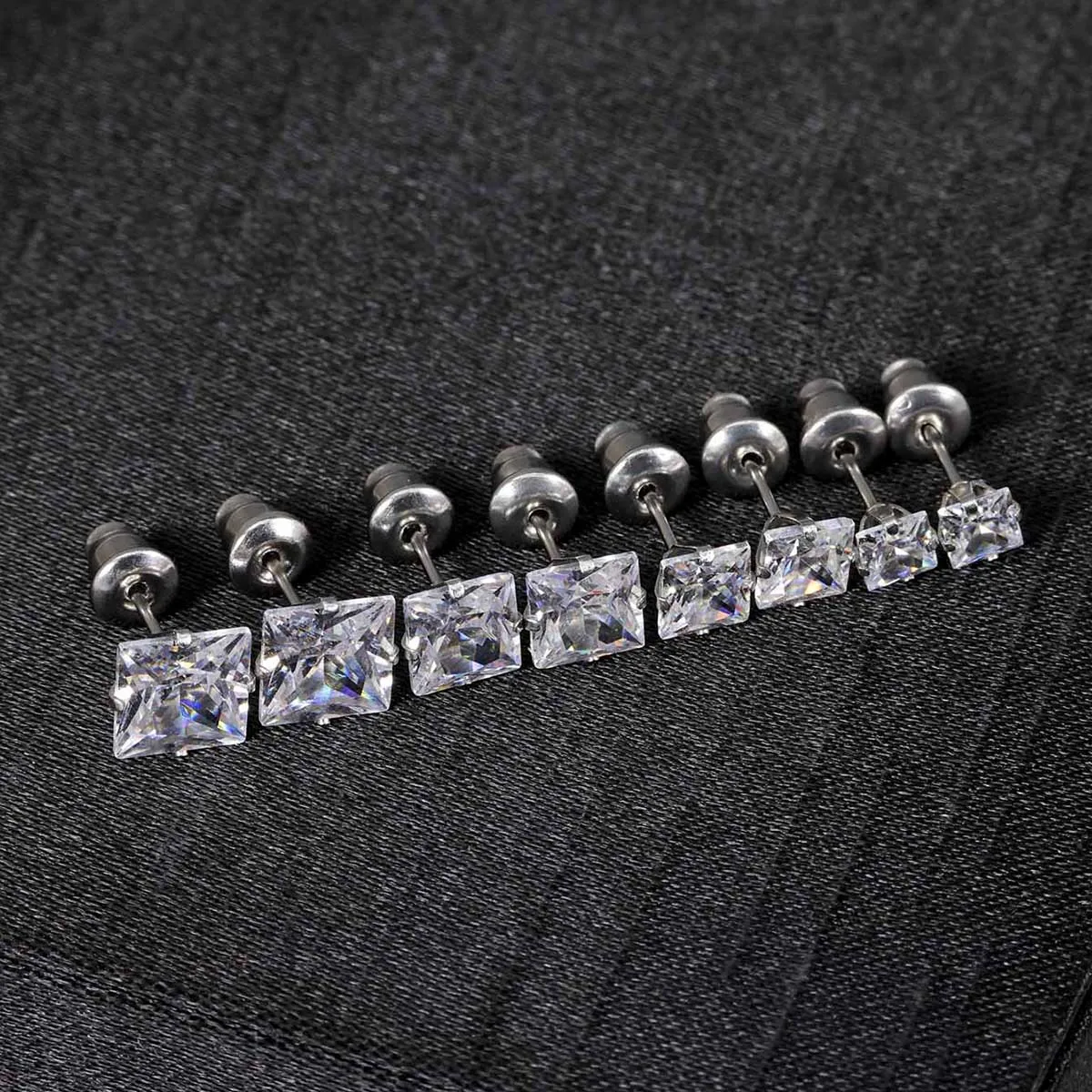 Stylish 4 Claw Square Cubic Zirconia Stud Earrings, Unisex