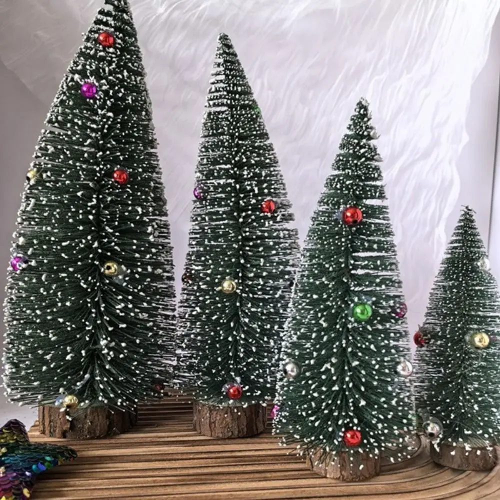 Mini Flocked Sticky Beads Christmas Tree Plastic 15/20/25/30cm Artificial Pine Tree Lifelike Festival Christmas Tree Ornaments