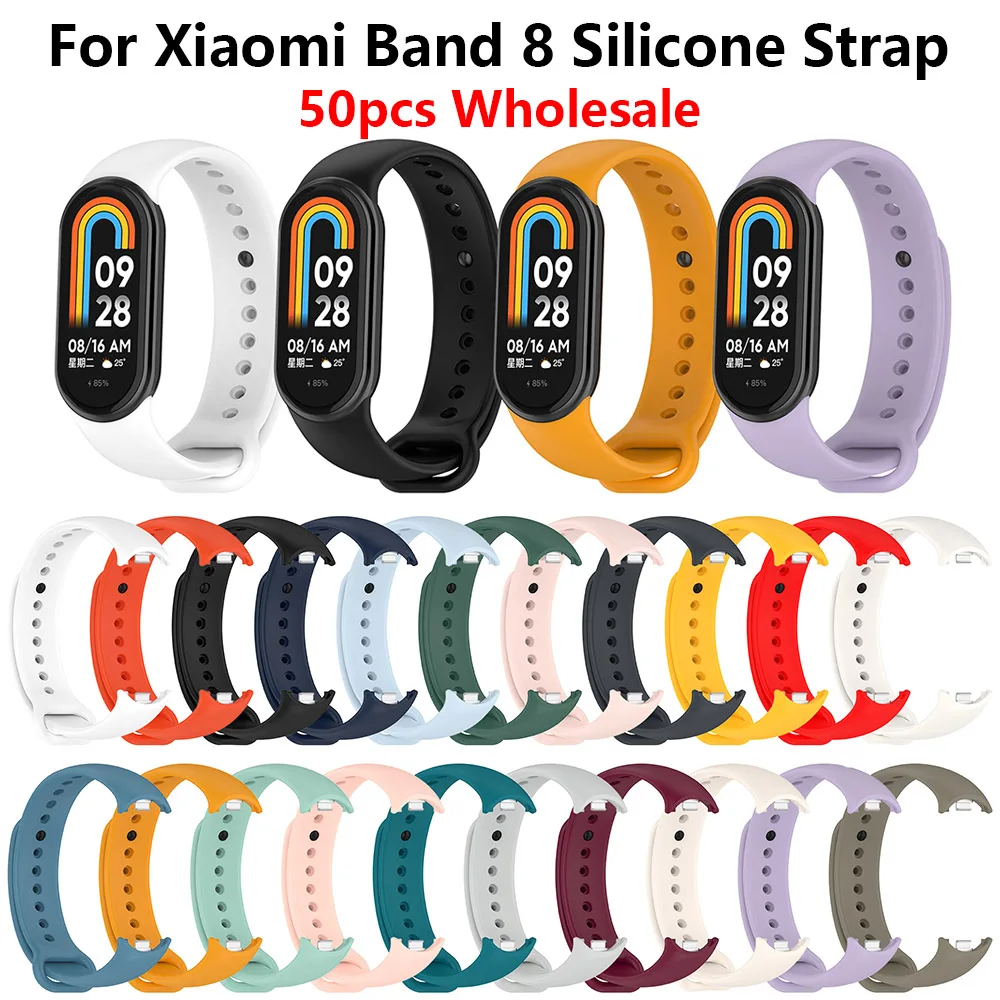 50pcs Silicone Strap For Xiaomi Mi Band 8 Replacement Colorful Straps For Xiaomi Miband 8 Sport Wrist Bracelets Wristband