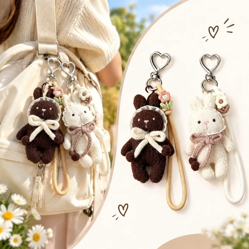 Handmade Bunny Fabric Doll Keychain Hanging Strap Fabric Rabbit Bag Charm Soft Texture Fine Stitching Keyring Hanging Ornament