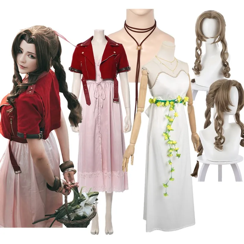 Disfraz de fantasía de Aerith Gainsborough para mujer, traje de Cosplay de juego FF, vestido, abrigo, trajes de juego de rol, traje de fiesta de Carnaval de Halloween