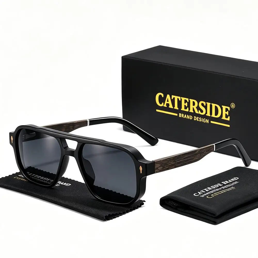 CATERSIDE Retro Herren Polarisierte Sonnenbrille mit Naturholzstangen, Piloten-Sonnenbrille für Damen, Outdoor-Reise-Fahrbrille UV400 – Detail 24