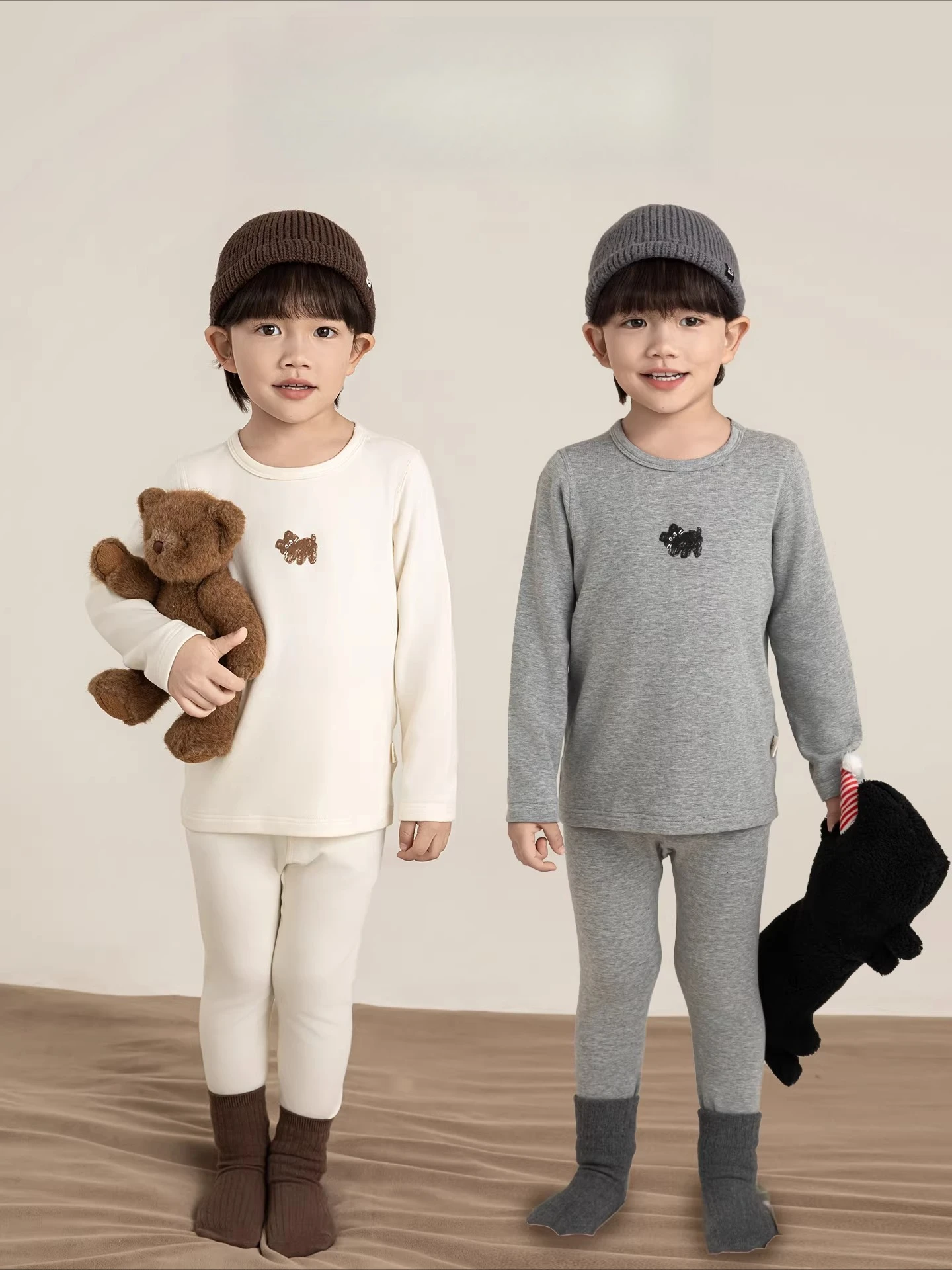 Boys Winter Pajamas 2025 Puppy Print Crew Neck Fleece Lined Cute Thermal Matching Set Festive Gift 1-7 Years