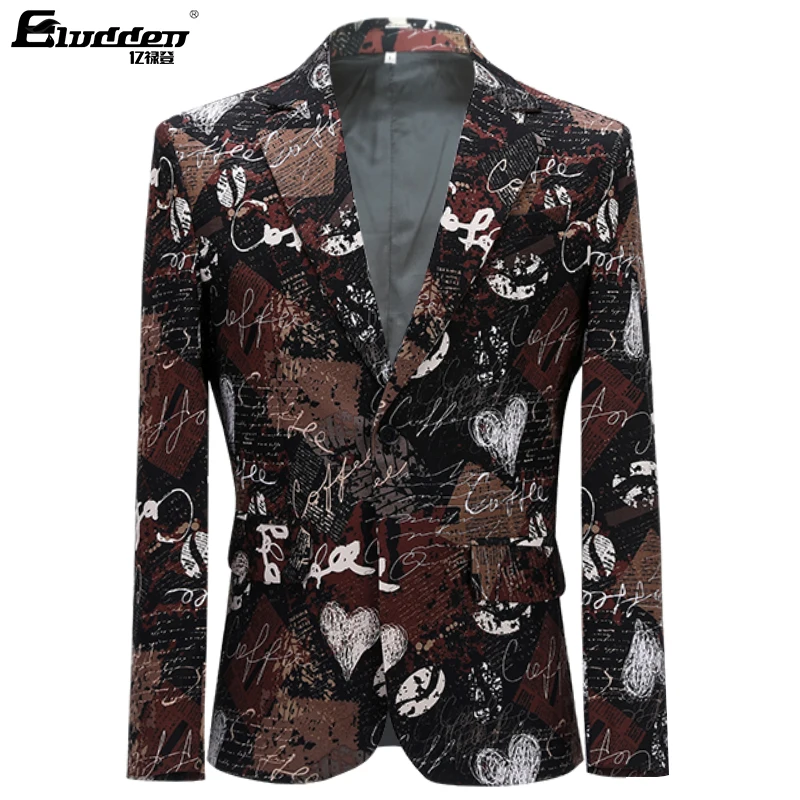 MenRetro Vintage Newspaper Print Casual Blazer Hombre Men DJ Singer Night Club Slim Fit Suit Jacket Prom Party CostumeNewspaper