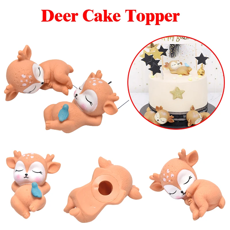

1 Pair Baby Deer Birthday Cake Topper for Kids Girls Little Gifts Cake Decorating Animal Decoration Cupcake Toppers Fun Toys