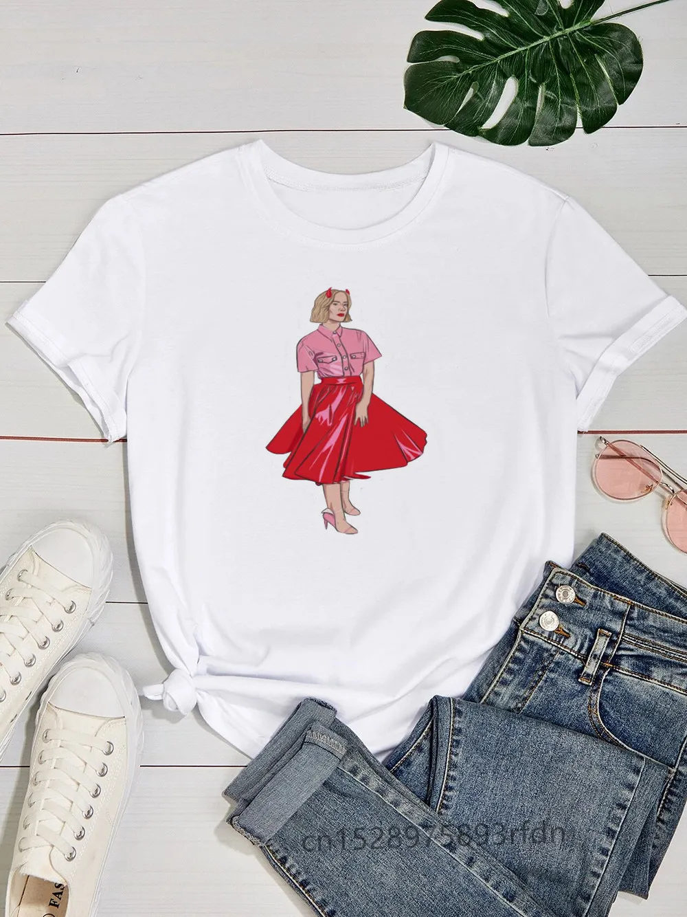 

Sarah Paulson Women Funny Print Ladies T-shirt Girl Y2K Basis O-collar White Shirt Short