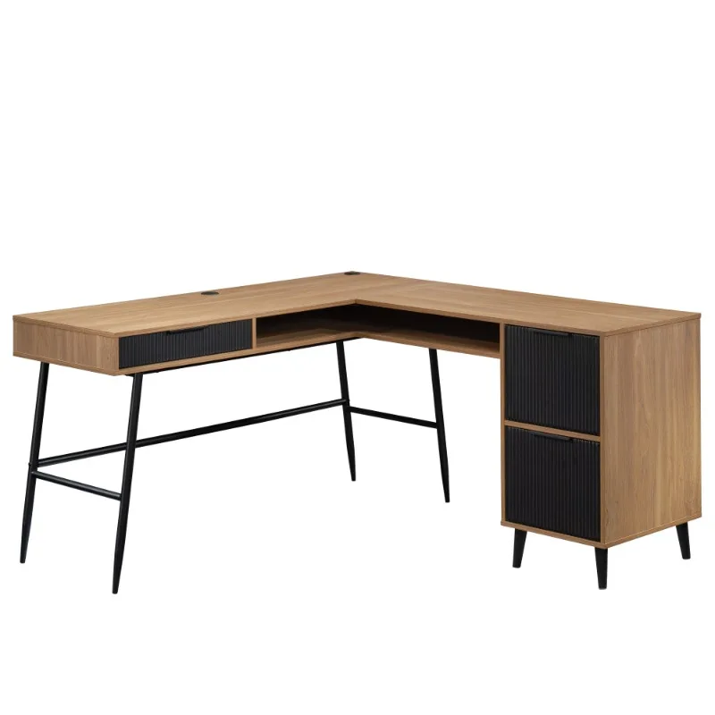 

Industrial L Shaped Computer Desk with Storage Cabinet Home Office Corner Desk Workstation Study Writing Table
