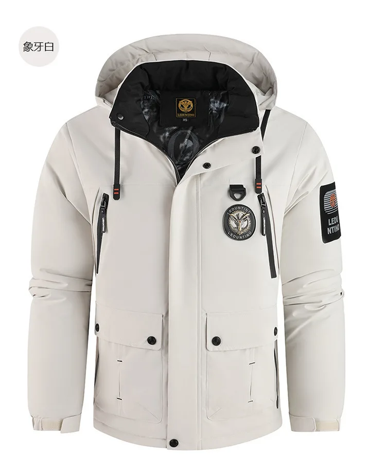 High-End Men's Winter Hooded down Jacket Windproof Warm Thick White Duck down Outdoor Top for Cold Weather