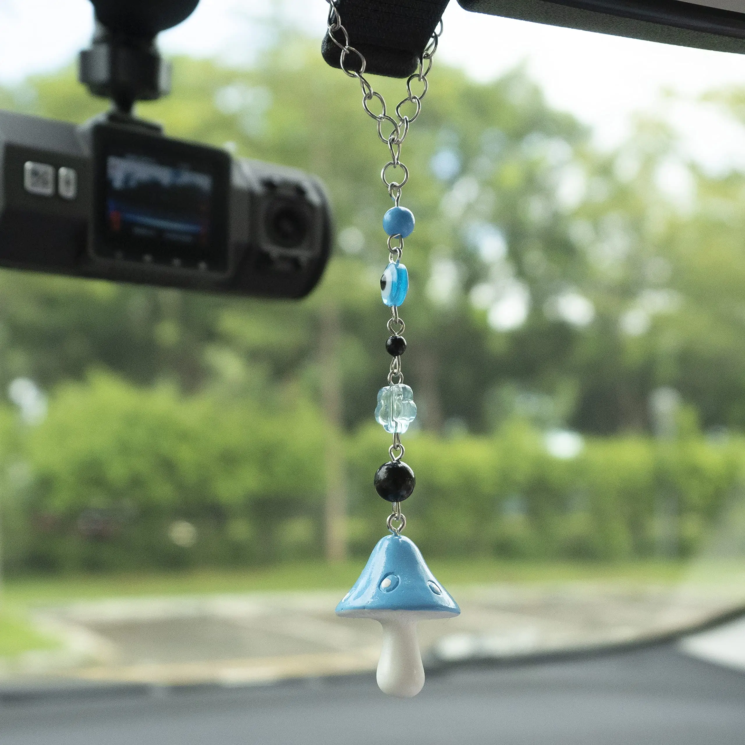 

Cute Mushroom Evil Eye Charm Car Rearview Mirror Hanging Swing Pendant Ornament Gift Auto Interior Decoraction Accessories Women
