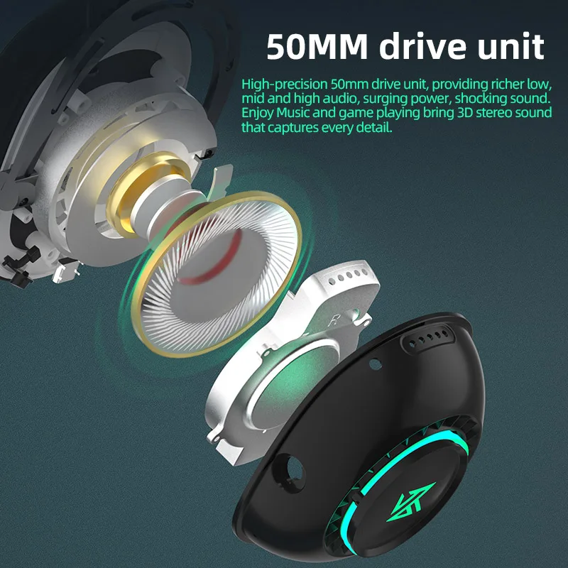 سماعات الرأس اللاسلكية الحقيقية KZ GP20 2.4G المتوافقة مع البلوتوث 5.0 RGB سماعات لاسلكية مزودة بتقنية البلوتوث سماعات إلغاء الضوضاء