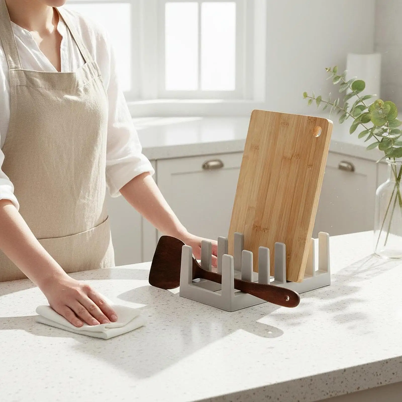 Cookware Drying Rack Gray Storage Shelf Multifunctional Cup Ladle Organizer