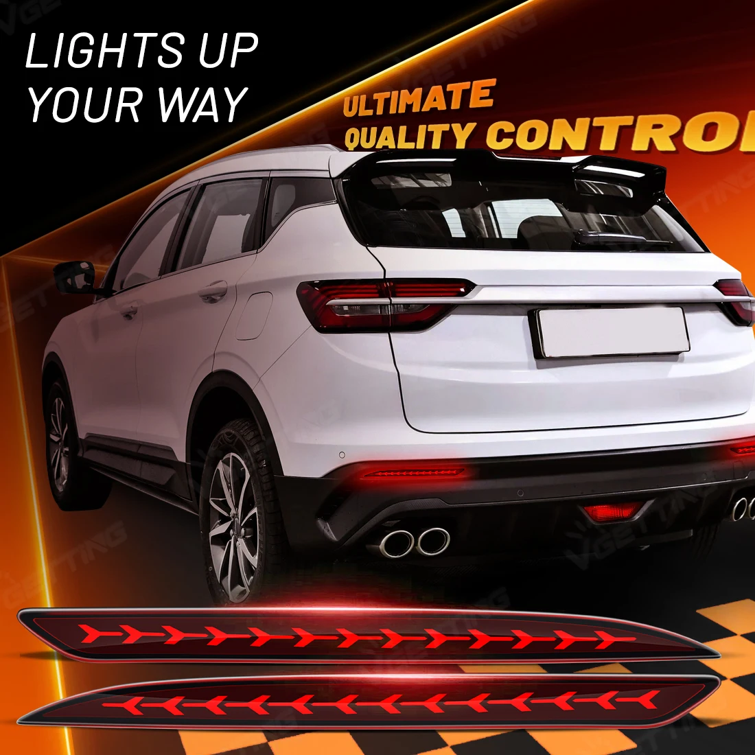 LED Rear Bumper Reflector Light For Geely Coolray Proton X50 2018-2021 Car Dynamic Turn Signal Rear Tail Brake Warning Lamp 12V