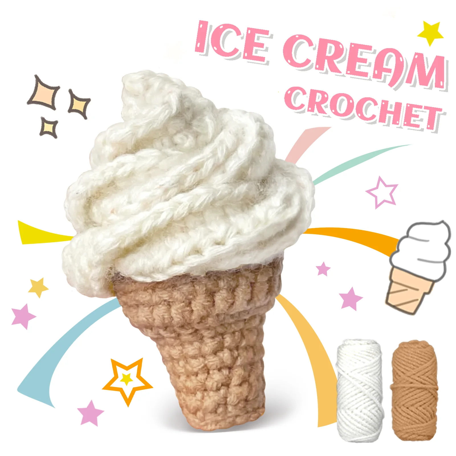 YAMAXIN Kit de ganchillo DIY para principiantes, juego de herramientas de fácil artesanía con tema de helado, proyecto de artes y manualidades de tejer