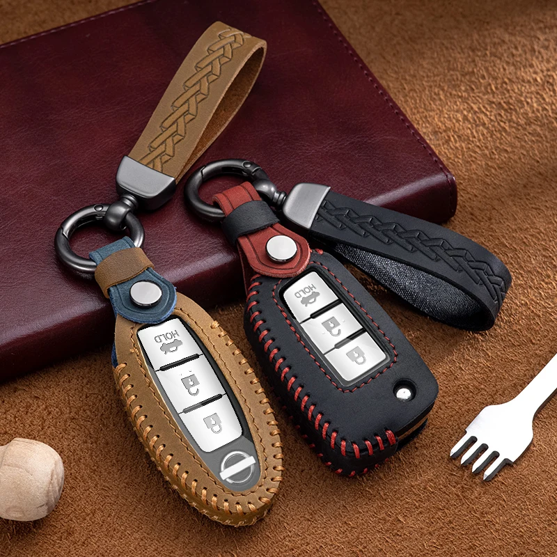 

New Leather Car Key Case Cover for Nissan Leaf Micra Qashqai J11 J10 X Trail T32 Versa Note Patrol Key Fob Cover Accessories