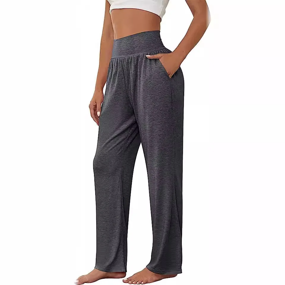Women's Pants Wide Leg Loose Fit High Waist Comfortable Casual Solid Color Sports Multi Elastic Fabric Ladies Stylish Long Pants