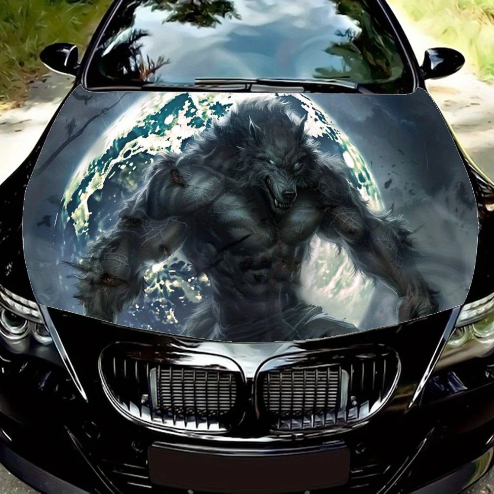 

Ferocious Werewolf Moon Muscular Man Car Hood Wrap Color Vinyl Sticker Truck Graphic Bonnet Auto Accessories Decor Decal Gift