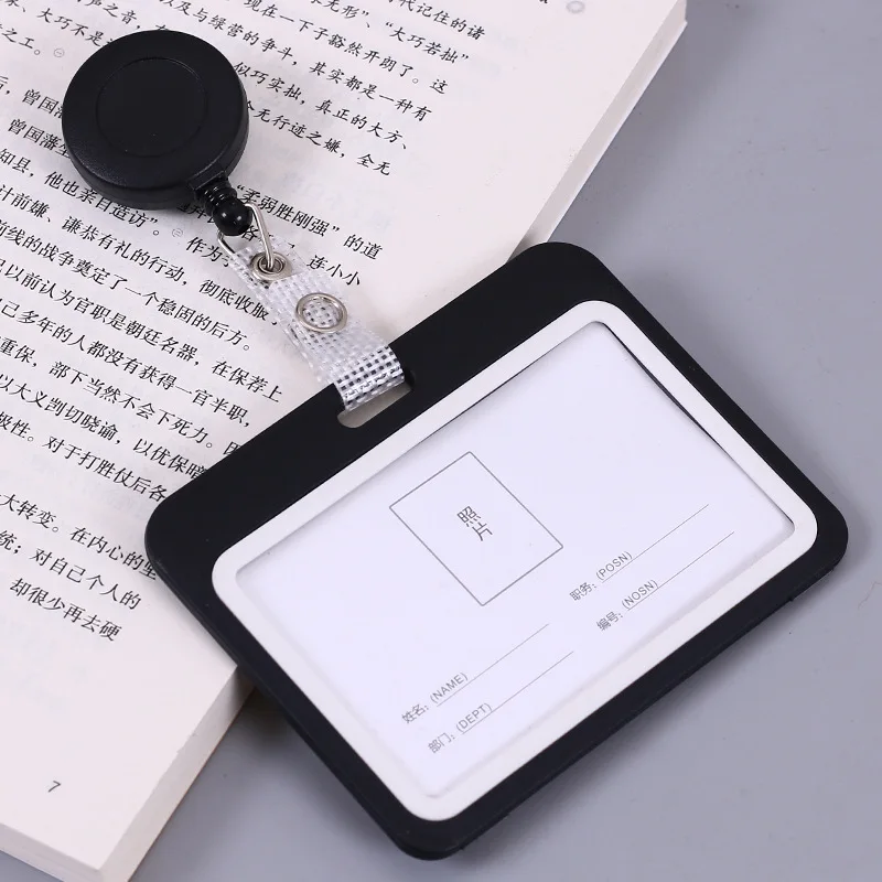 Solid Color Plastic Employee's Staff Work Card Cover ID Tag Name Badge Holder with Retractable Badge Reel Pass Bus Card Sleeve